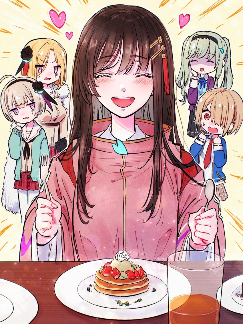 kayamori ruka, minase ichigo, nikaidou misato, minase sumomo, and murohushi risa (heaven burns red) drawn by kulfiq