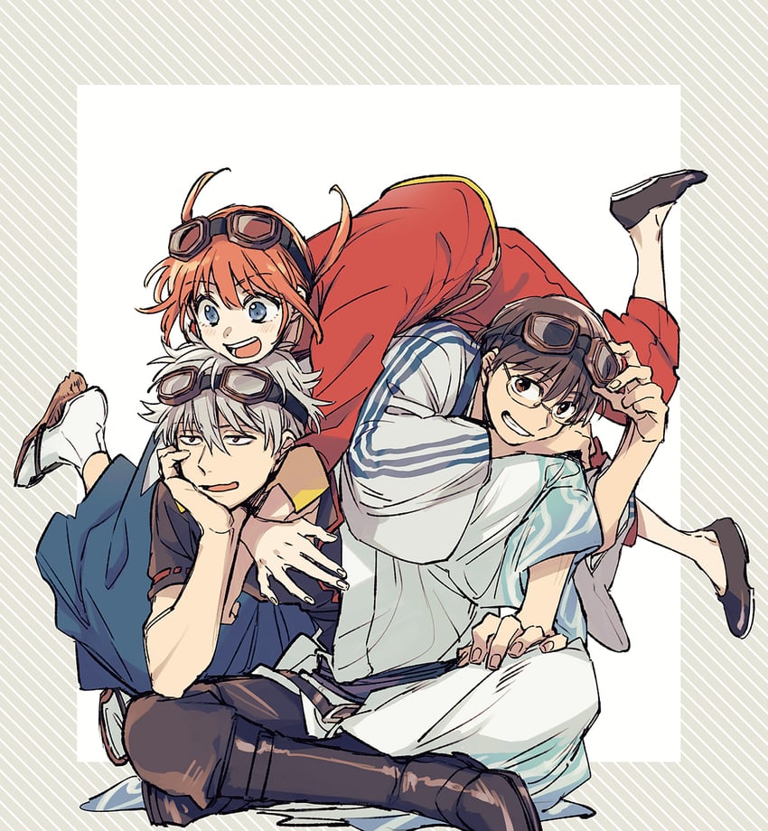 sakata gintoki, kagura, and shimura shinpachi (gintama) drawn by wakaya_hana