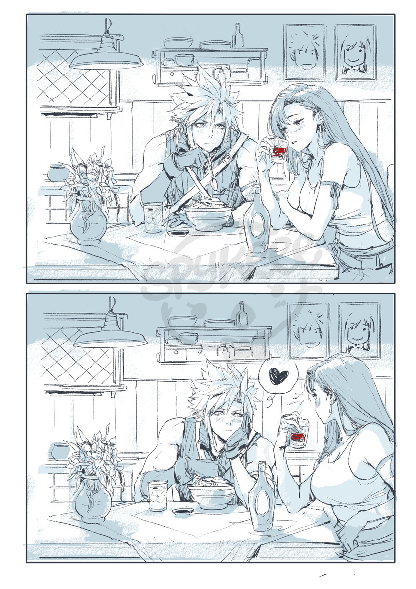 tifa lockhart and cloud strife (final fantasy and 2 more) drawn by spykeee