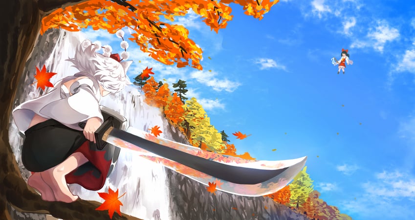 hakurei reimu and inubashiri momiji (touhou) drawn by god_g4mes