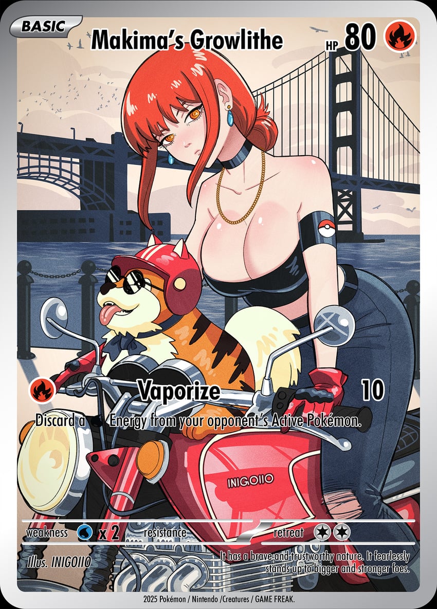 makima and growlithe (pokemon and 2 more) drawn by inigoiio