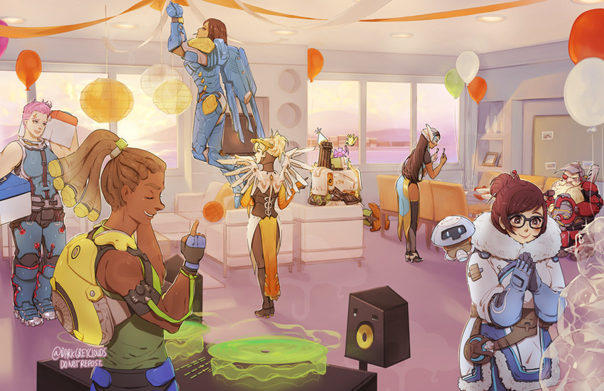 mercy, mei, pharah, snowball, symmetra, and 5 more (overwatch and 1 more) drawn by darkgreyclouds
