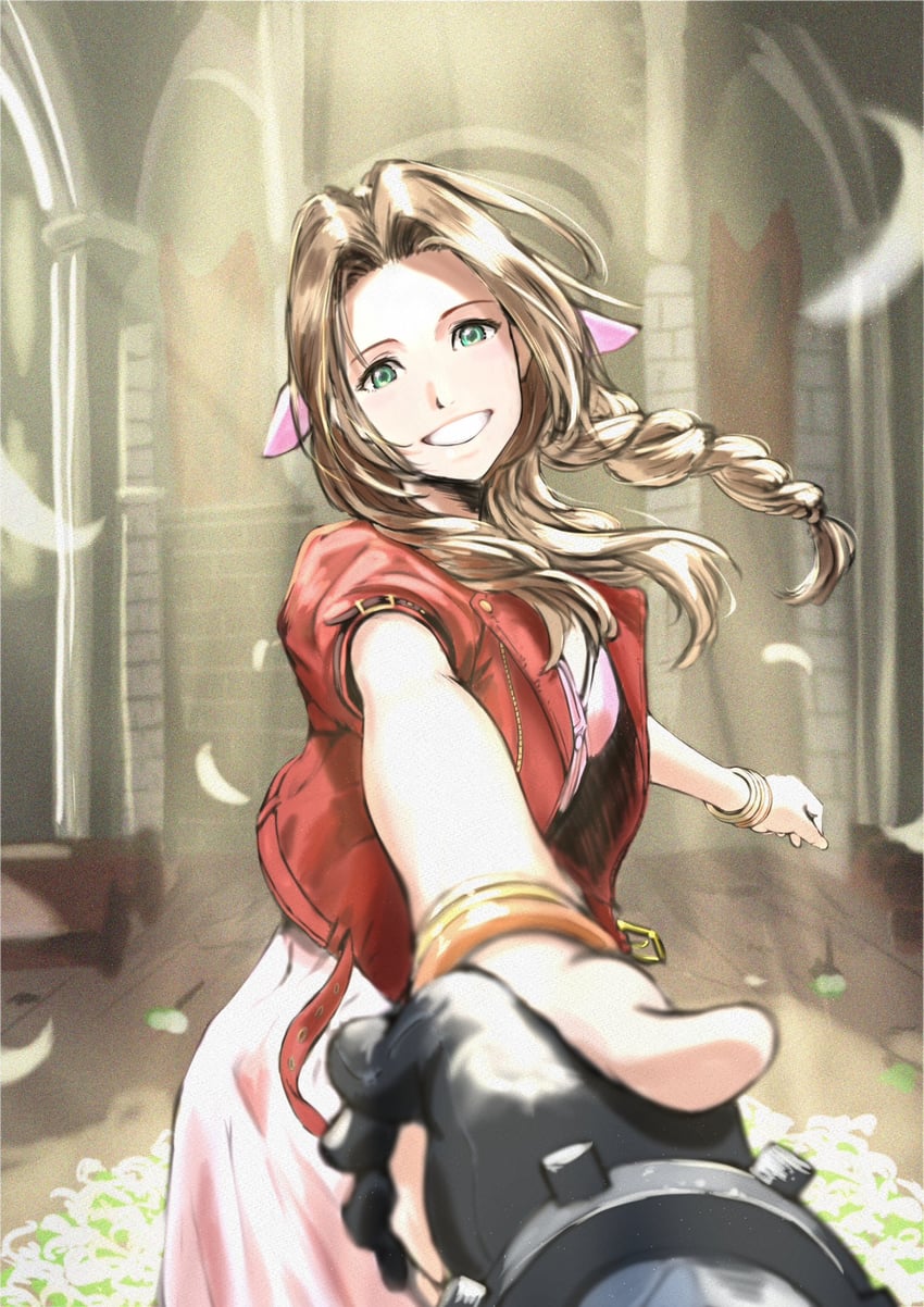 cloud strife and aerith gainsborough (final fantasy and 2 more) drawn by kae_shiramizu