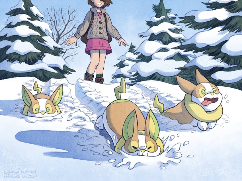 gloria and yamper (pokemon and 1 more) drawn by effie_lealand