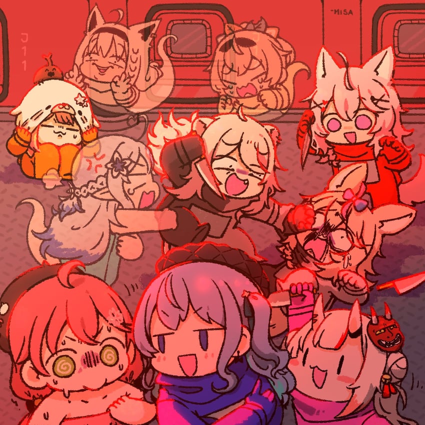 shirakami fubuki, hoshimachi suisei, sakura miko, yukihana lamy, shishiro botan, and 14 more (hololive and 1 more) drawn by wakatsuki_misato