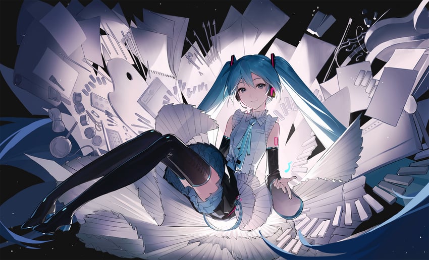 hatsune miku (vocaloid and 1 more) drawn by tlseone