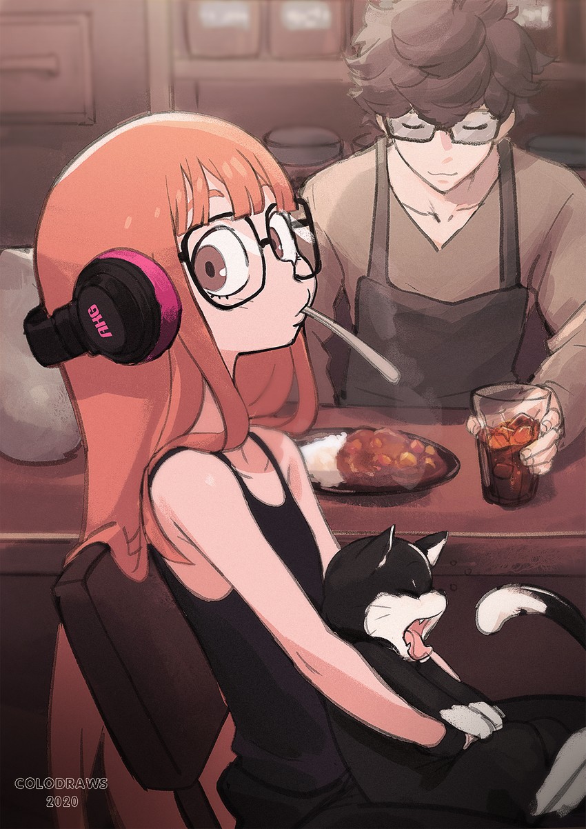 amamiya ren, sakura futaba, and morgana (persona and 1 more) drawn by colo_(nagrolaz)