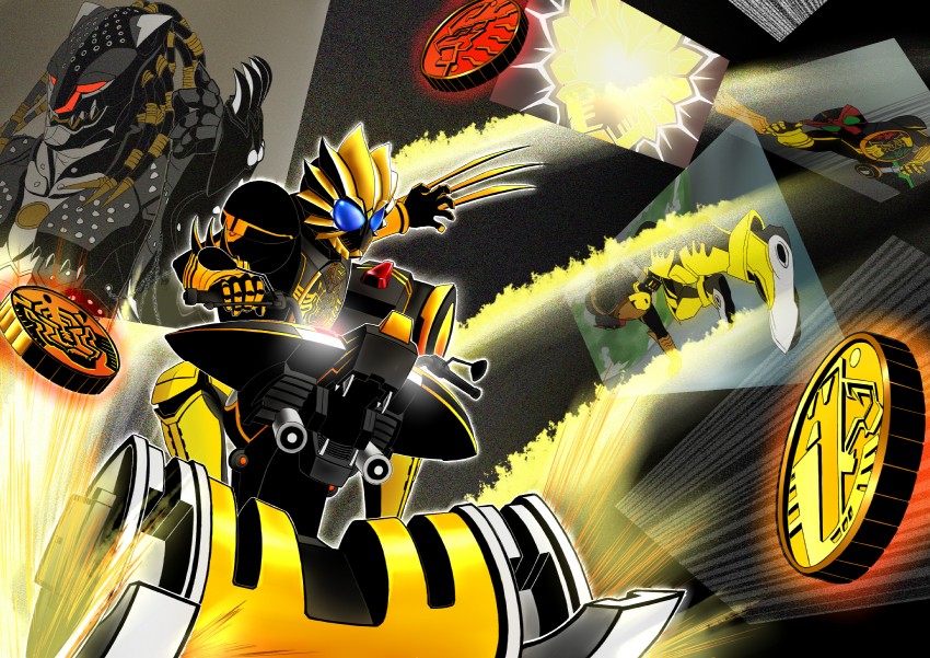 kamen rider ooo, ratoratah, kazari, and ridevendor (kamen rider and 1 more) drawn by michimoyo
