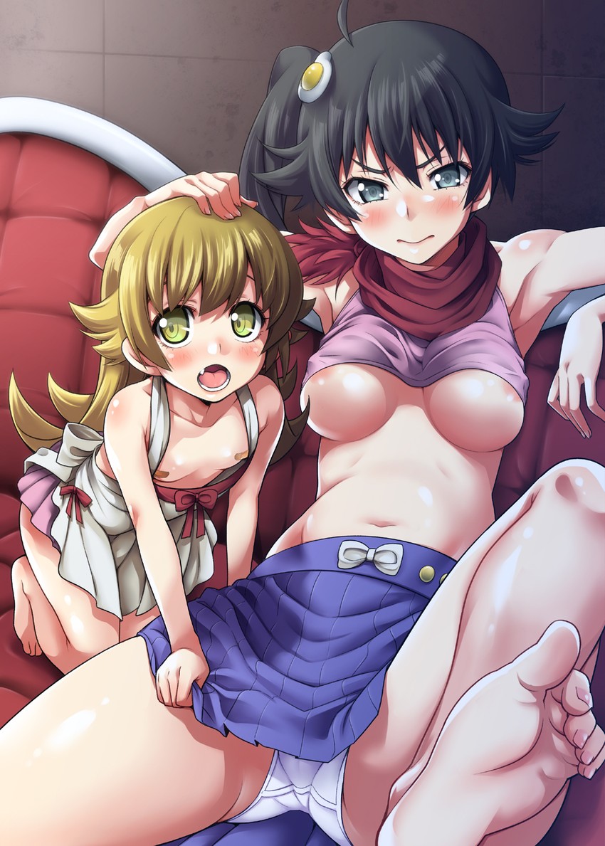 oshino shinobu and araragi karen (monogatari and 1 more) drawn by uousa-ou