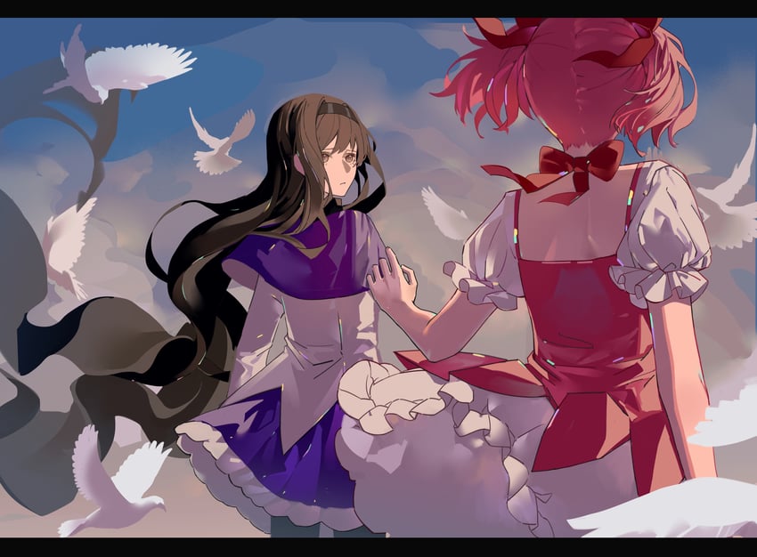 akemi homura and kaname madoka (mahou shoujo madoka magica) drawn by chouti_ttt