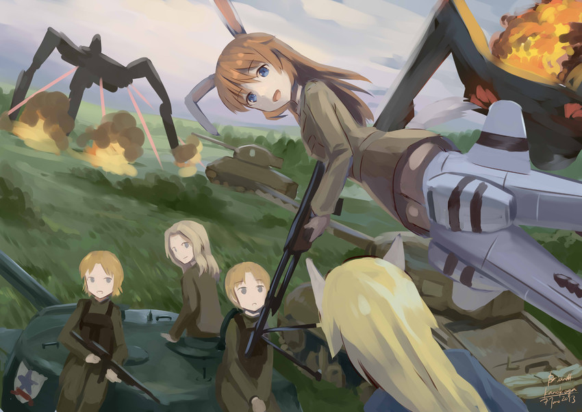kay, charlotte e. yeager, neuroi, marian e. carl, m16a4, and 1 more (girls und panzer and 4 more) drawn by kanokoga