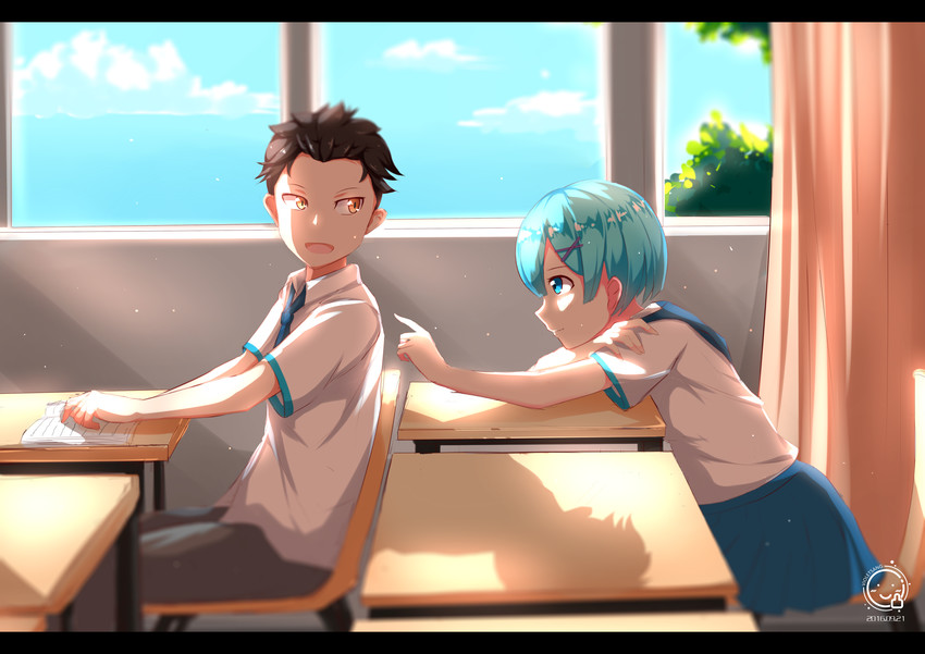 rem and natsuki subaru (re:zero kara hajimeru isekai seikatsu) drawn by violetsang