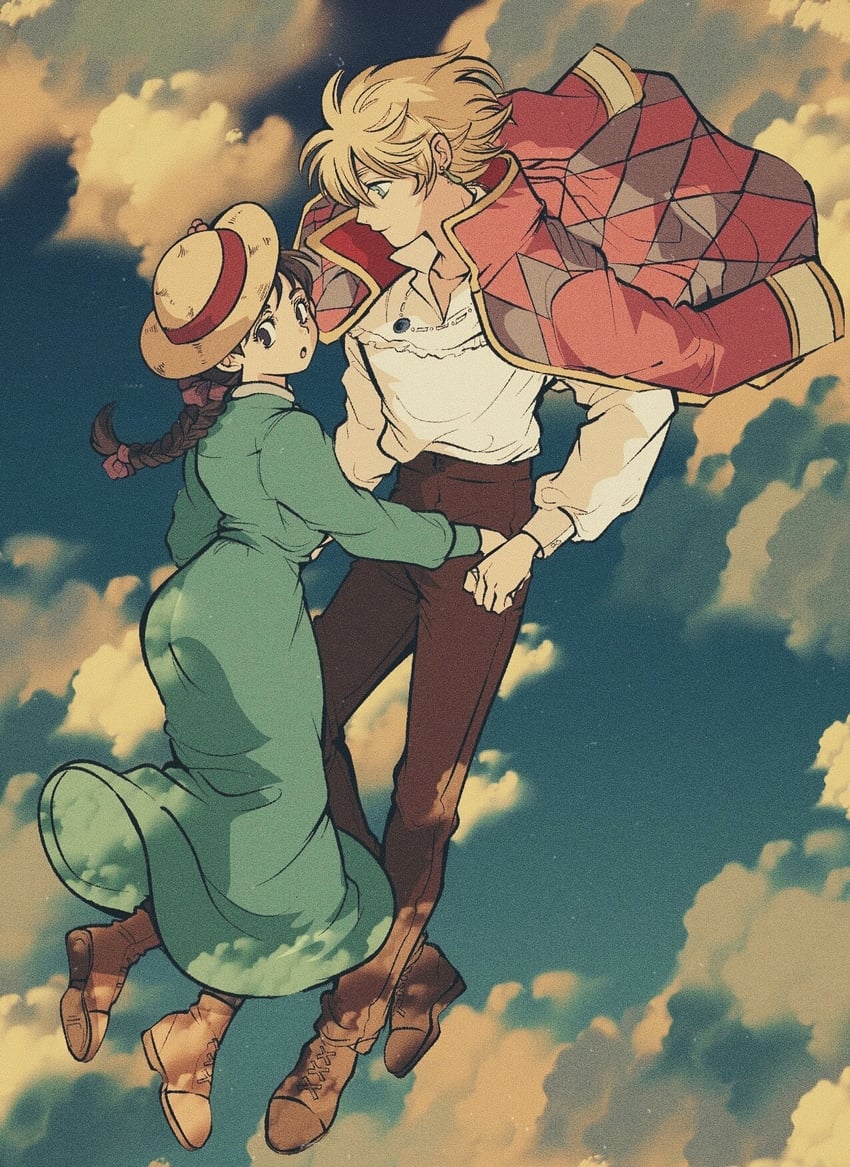 howl pendragon and sophie hatter (howl no ugoku shiro) drawn by pikurusu