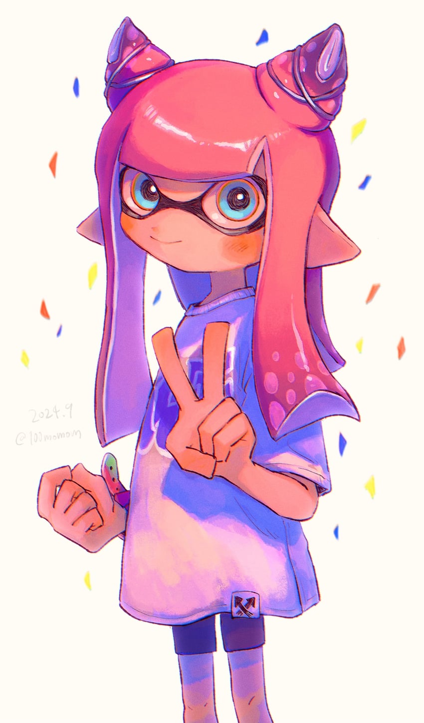 inkling player character and inkling girl (splatoon and 1 more) drawn by hyaku_(momongamomomo)