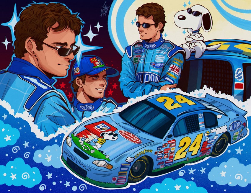 snoopy and jeff gordon (real life and 2 more) drawn by schumisnoopy