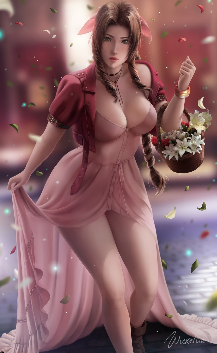 aerith gainsborough (final fantasy and 2 more) drawn by wickellia