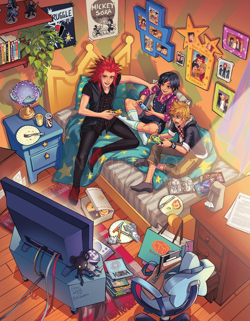 sora, roxas, mickey mouse, aqua, xion, and 7 more (kingdom hearts and 2 more) drawn by nijuuni