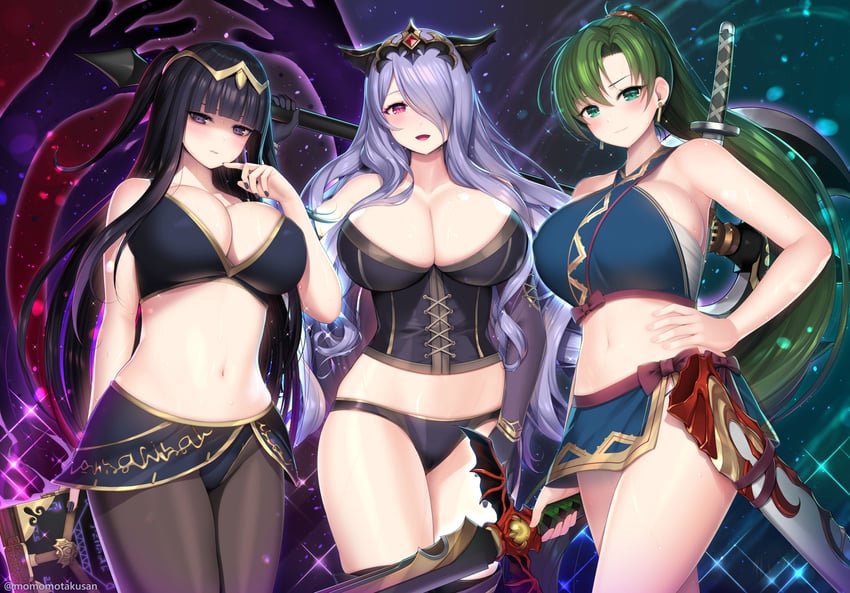 lyn, camilla, and tharja (fire emblem and 4 more) drawn by kashiwamochi_yomogi