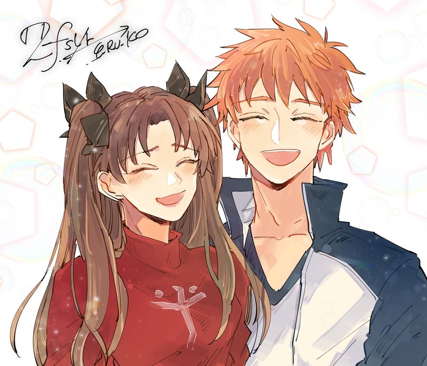 tohsaka rin and emiya shirou (fate and 1 more) drawn by e_ru_ko