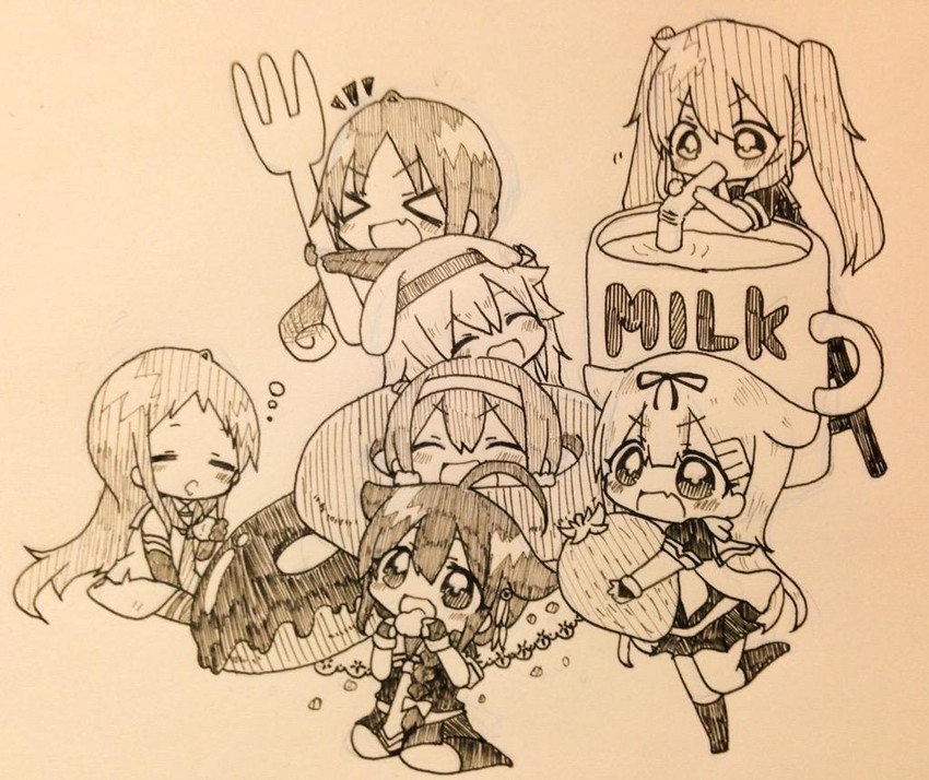 shigure, yuudachi, shigure kai ni, yuudachi kai ni, samidare, and 4 more (kantai collection) drawn by jako_(jakoo21)
