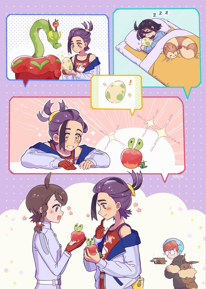 kieran, rotom, juliana, rotom phone, penny, and 3 more (pokemon and 1 more) drawn by nai_gai_hongcha