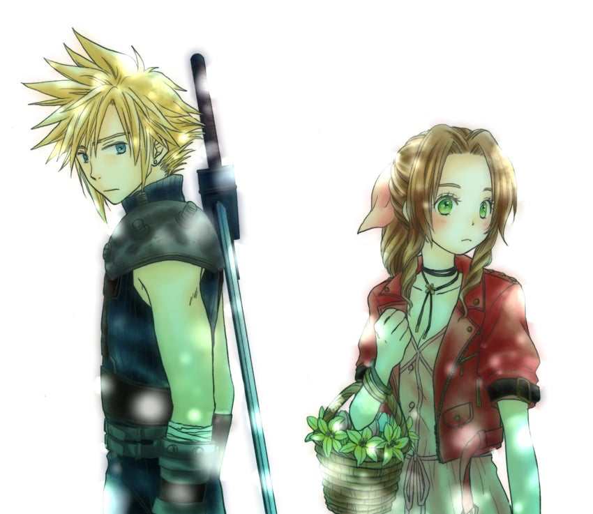 cloud strife and aerith gainsborough (final fantasy and 2 more) drawn by toe2727