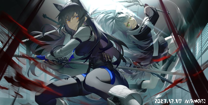texas, lappland, and texas the omertosa (arknights) drawn by 9_vcat