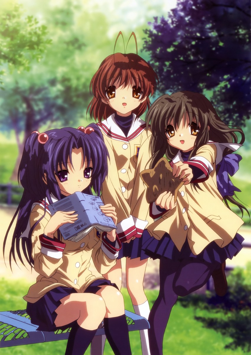 furukawa nagisa, ibuki fuuko, and ichinose kotomi (clannad) drawn by ikeda_kazumi