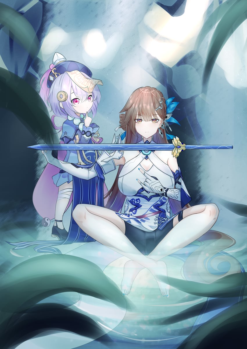qiqi and li sushang (genshin impact and 3 more) drawn by pengzlp