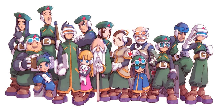 alouette, unnamed female soldier, cerveau, andrew, hirondelle, and 9 more (mega man and 1 more) drawn by nakayama_tooru
