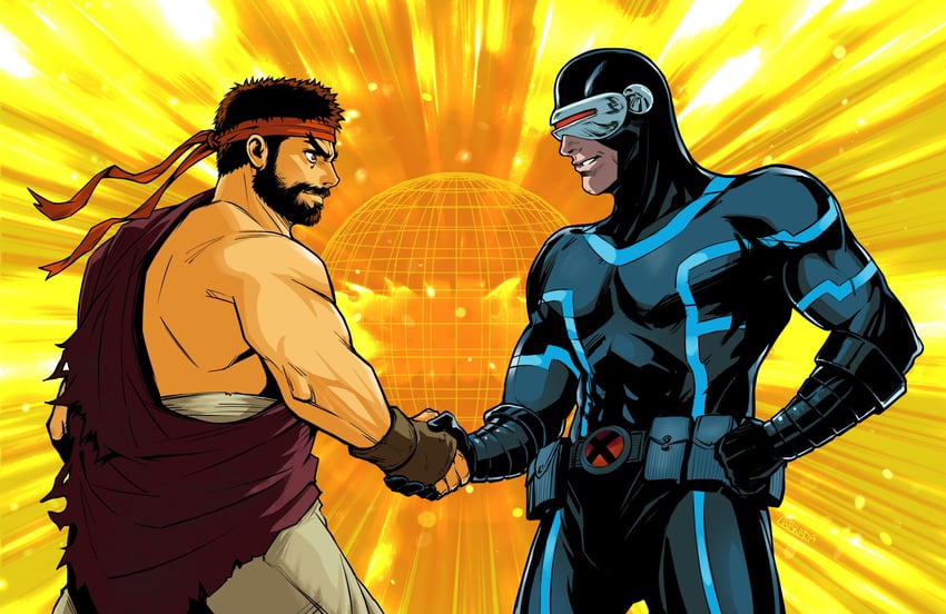 ryu and cyclops (street fighter and 5 more) drawn by andres_labrada