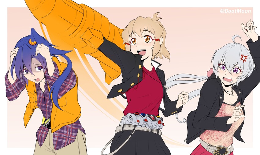 yukine chris, tachibana hibiki, kazanari tsubasa, souma haruto, kisaragi gentarou, and 1 more (kamen rider and 4 more) drawn by dootmoon