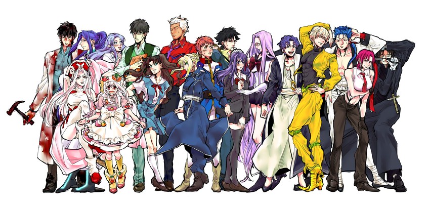 artoria pendragon, saber, souryuu asuka langley, tohsaka rin, illyasviel von einzbern, and 28 more (fate and 23 more) drawn by kounaien