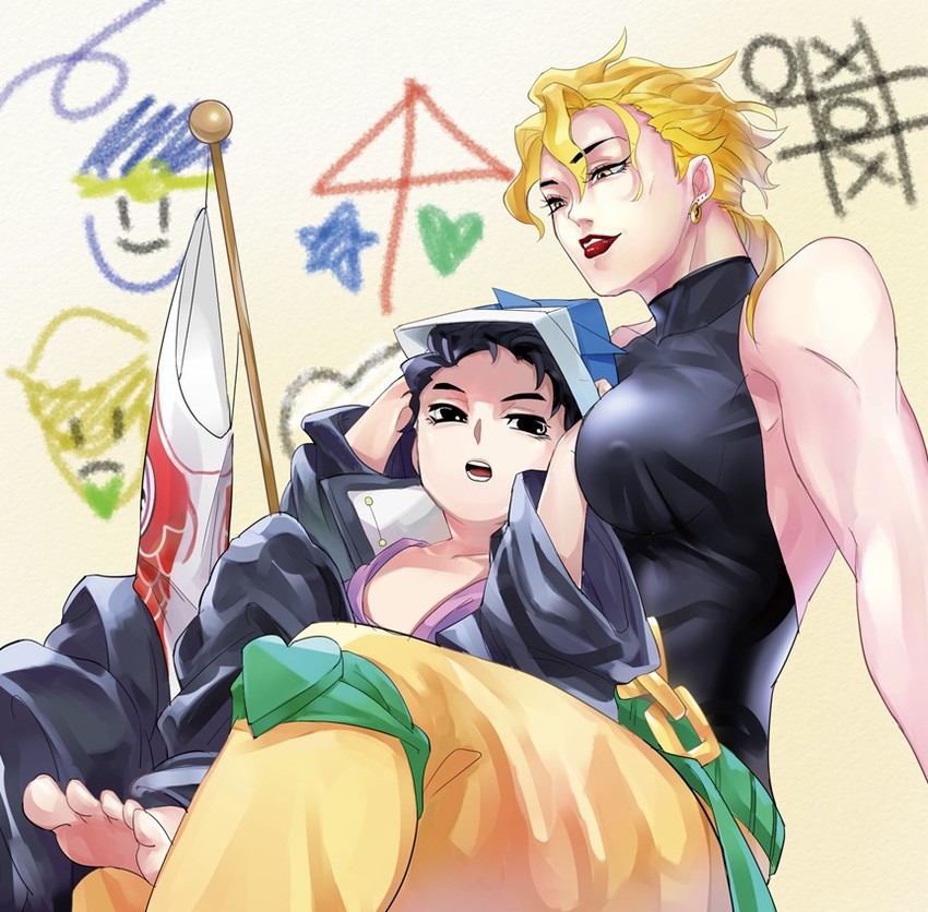 kujo jotaro, dio brando, star platinum, and the world (jojo no kimyou na bouken and 1 more) drawn by yatsuji