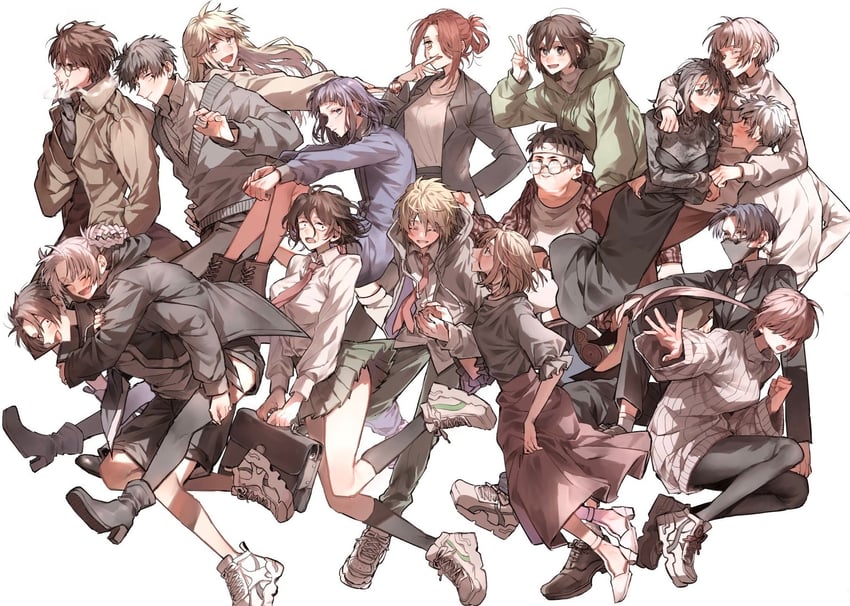 nanakusa nazuna, yamori kou, uguisu anko, asai akira, kohakobe midori, and 12 more (yofukashi no uta) drawn by funa2001