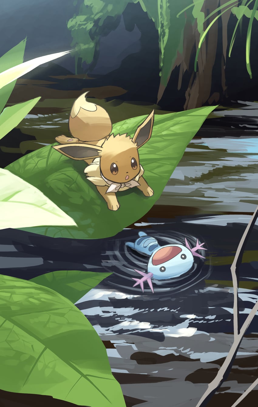 eevee and wooper (pokemon) drawn by yamaori_(hakkentai_pokedan)