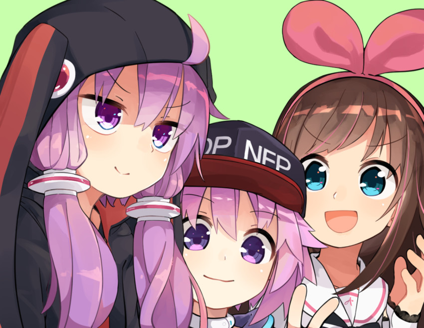 yuzuki yukari, neptune, and kizuna ai (vocaloid and 3 more) drawn by amakoke