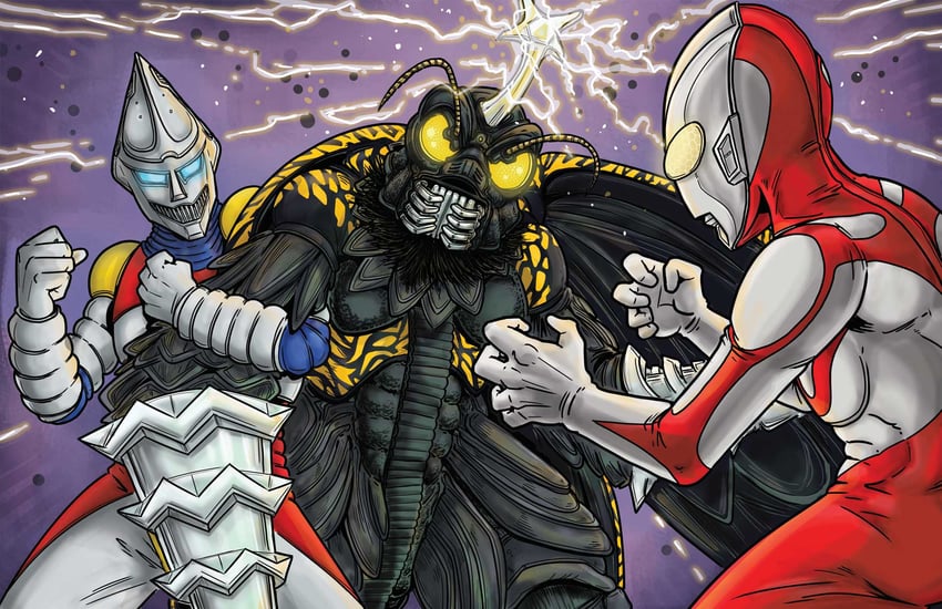 ultraman, jet jaguar, and megalon (ultra series and 3 more) drawn by gazbot