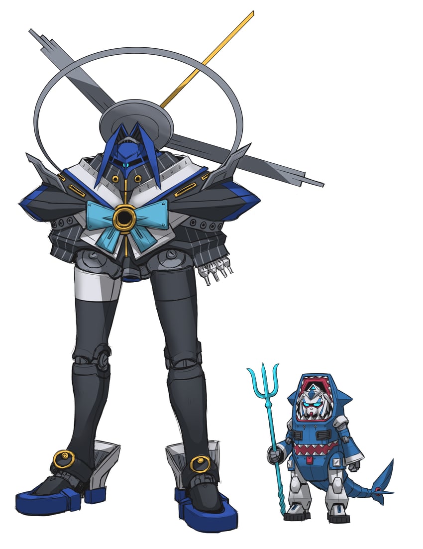 gawr gura, ouro kronii, big zam, and mermaid gundam (hololive and 4 more) drawn by exaxuxer