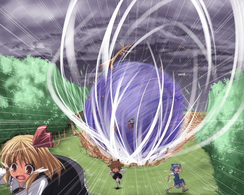 hakurei reimu, cirno, shameimaru aya, reisen udongein inaba, rumia, and 2 more (touhou) drawn by subaru_noji