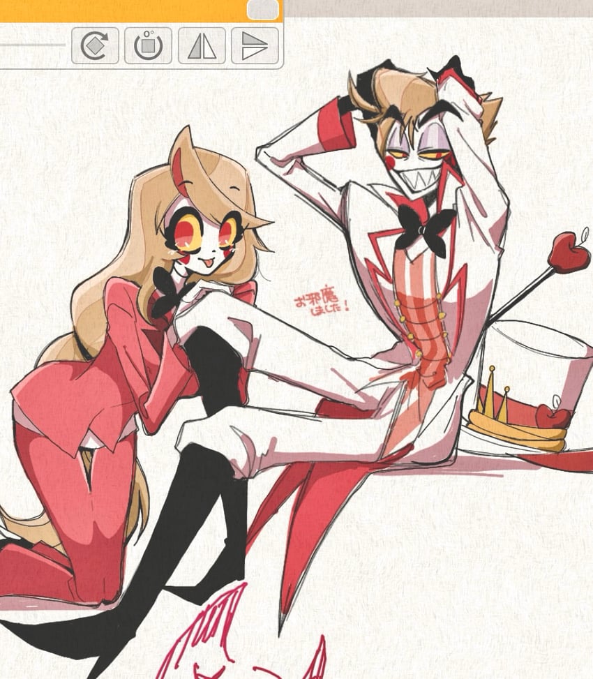 lucifer morningstar and charlie morningstar (hazbin hotel) drawn by hugy8277
