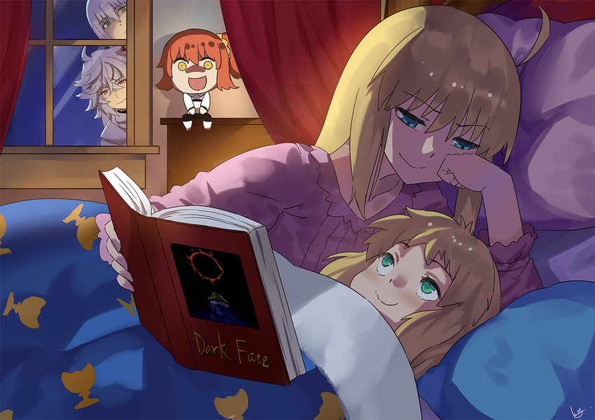 artoria pendragon, saber, fujimaru ritsuka, mordred, merlin, and 1 more (fate and 5 more) drawn by club3
