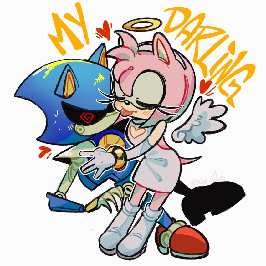 amy rose and metal sonic (sonic) drawn by xue_gin