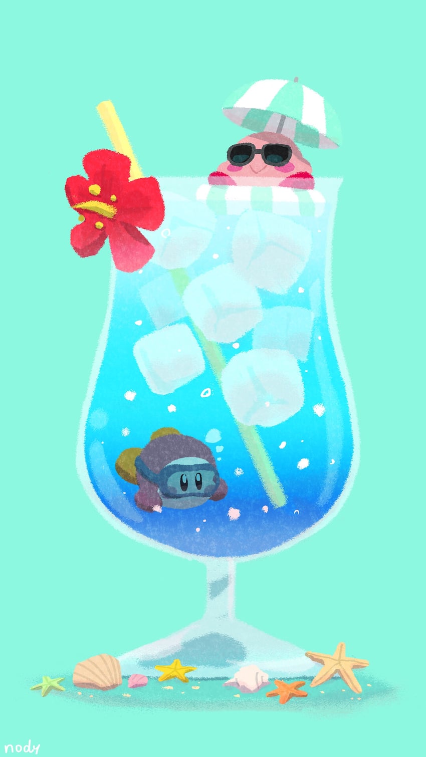 kirby and waddle dee (kirby) drawn by nody_(nody_lowmoo)