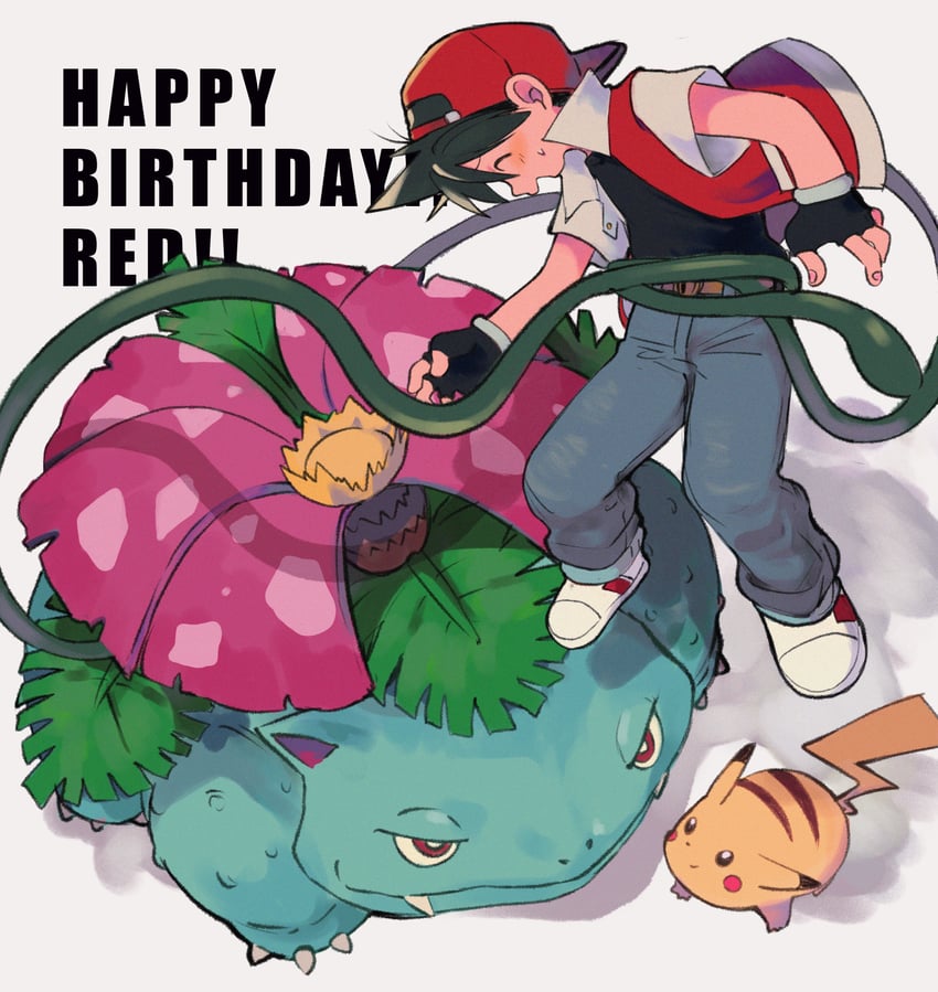 pikachu, red, venusaur, and pika (pokemon and 1 more) drawn by ok_ko19