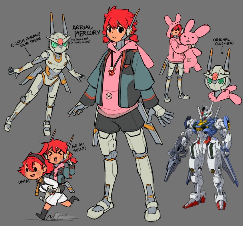 suletta mercury, gundam aerial, ericht samaya, and hots (gundam and 1 more) drawn by peco2057