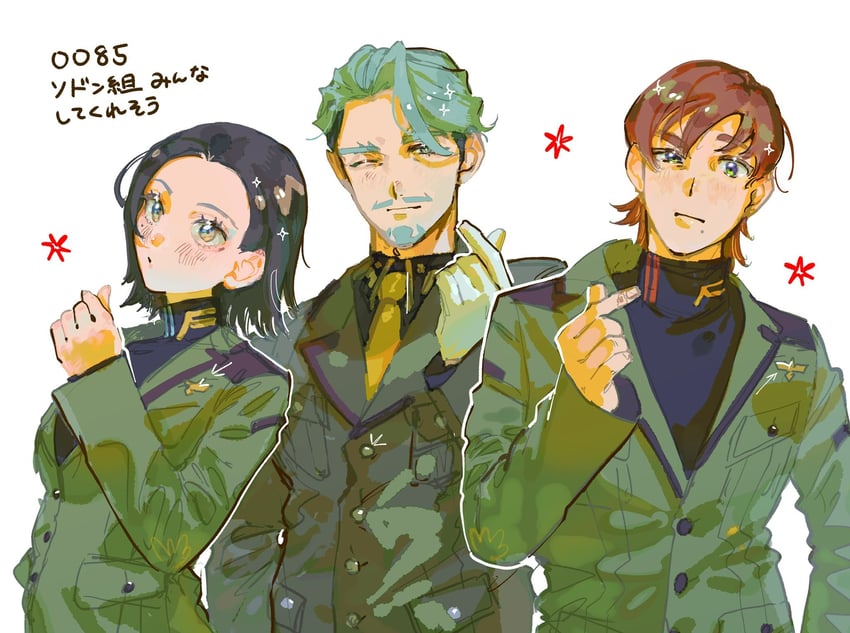 challia bull, comoli harcourt, and xavier olivette (gundam and 1 more) drawn by kajoichiro