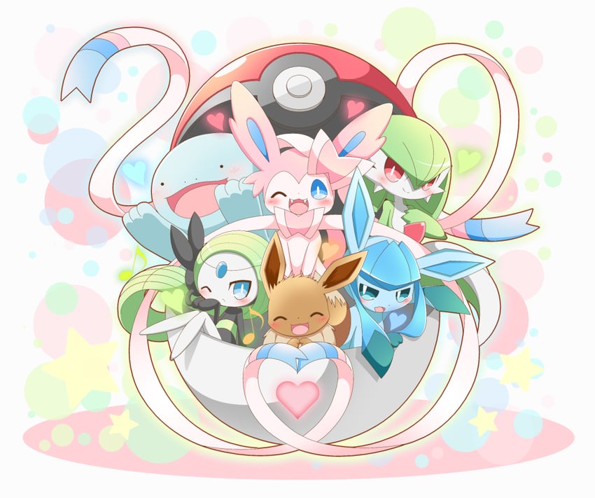 gardevoir, eevee, sylveon, glaceon, quagsire, and 1 more (pokemon) drawn by neru_(neruneruru)