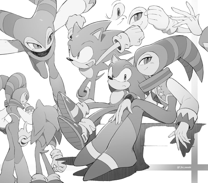 sonic the hedgehog and nights (sonic and 1 more) drawn by show_chiku-by