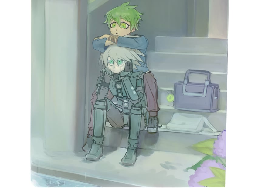 amami rantaro and k1-b0 (danganronpa and 1 more) drawn by gwynni
